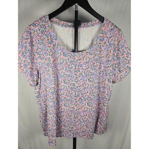 J.Jill Everyday Cotton Tee Sz XL Pink Blue Ditsy Floral Cottagecore 100% Cotton